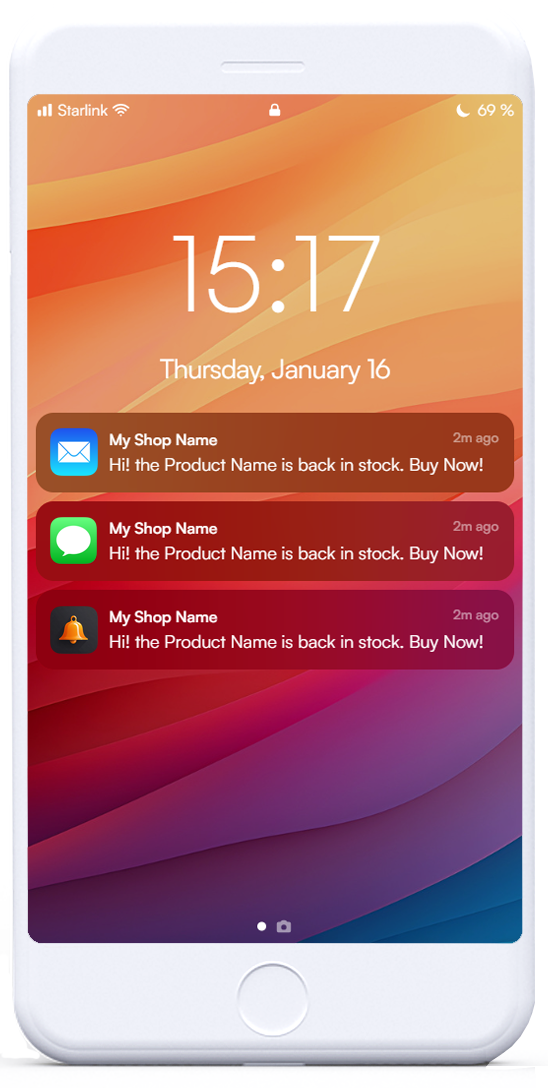 email sms and push alerts example
