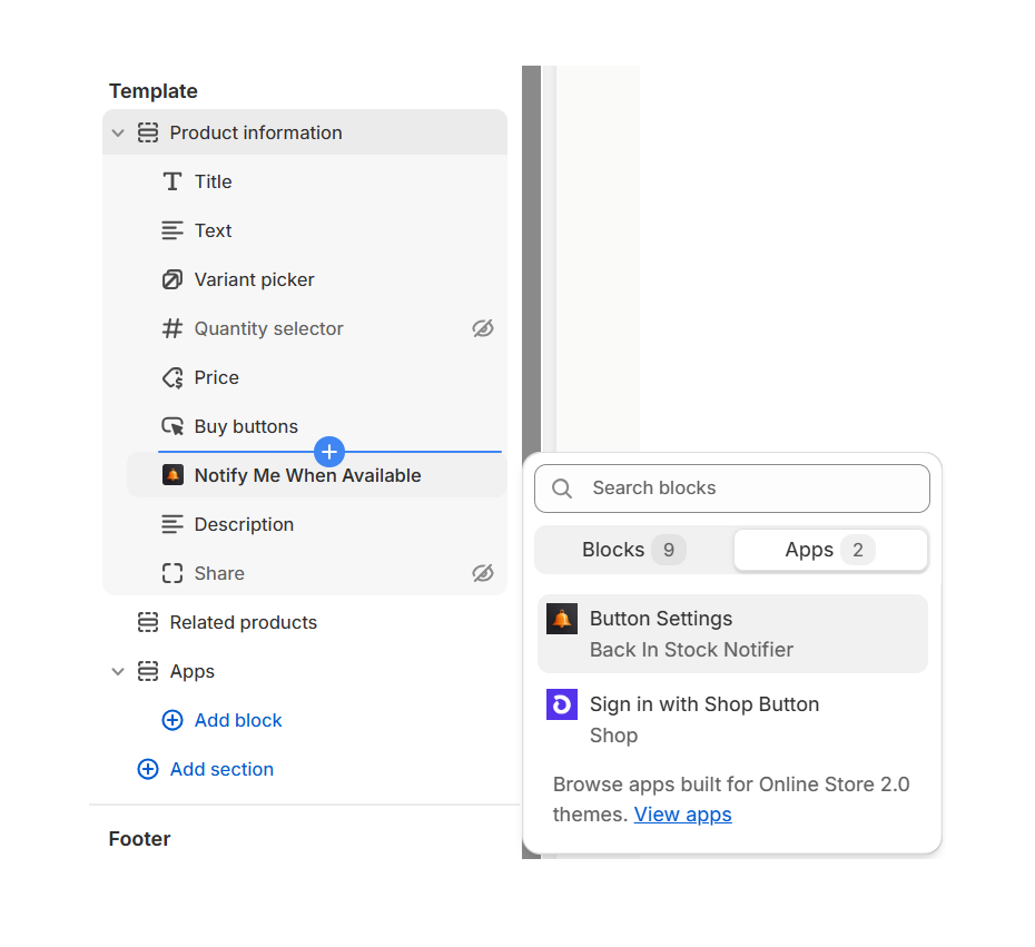 shopify theme editor add app