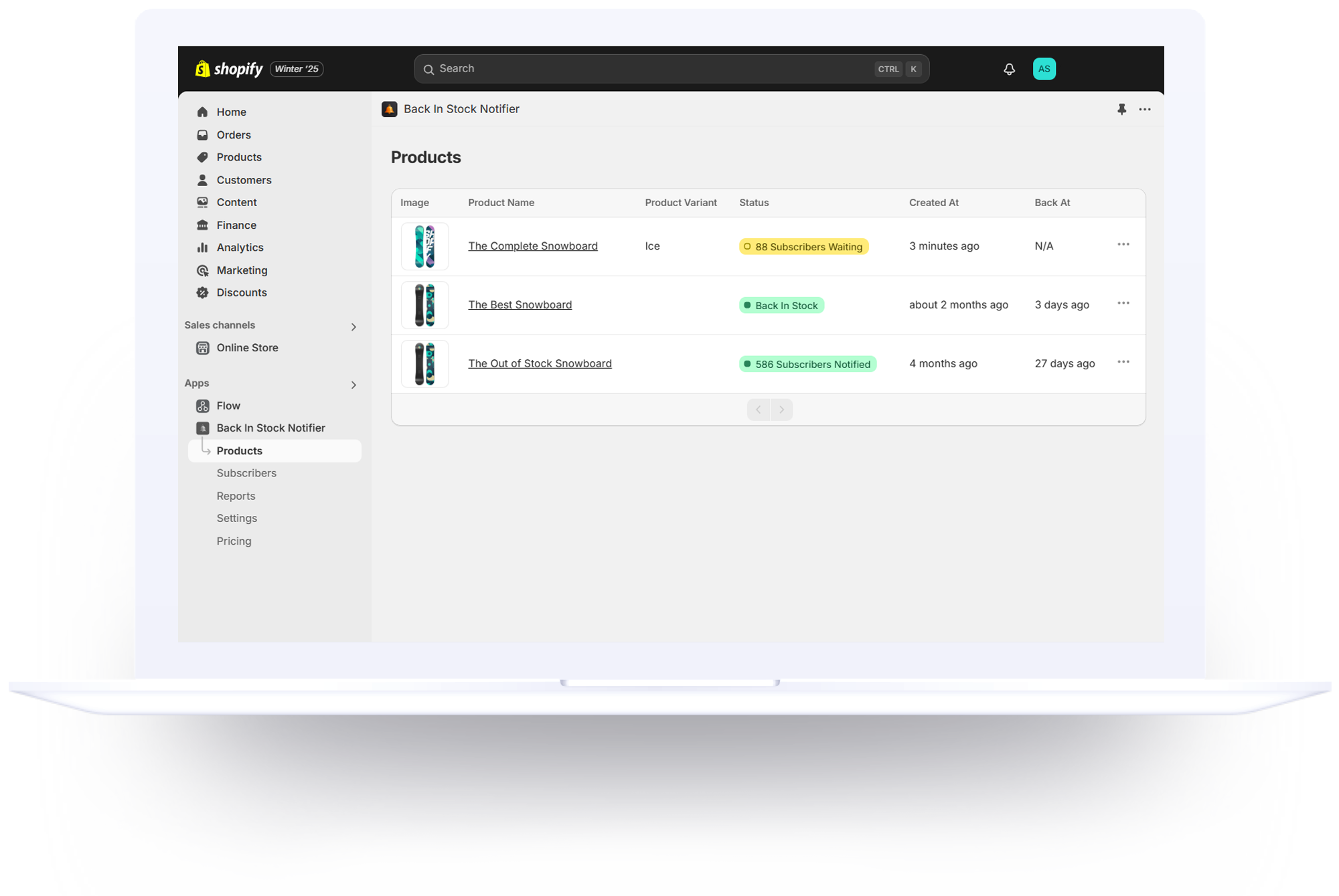 back in stock app dashboard